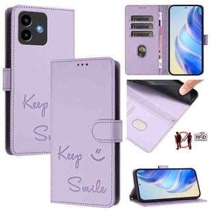 For Cubot Note 40 Smile Embossing RFID Leather Phone Case(Light Purple)