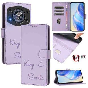 For Cubot A30 Smile Embossing RFID Leather Phone Case(Light Purple)