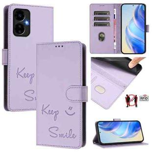 For Boost Mobile Celero 5G 2024 Smile Embossing RFID Leather Phone Case(Light Purple)