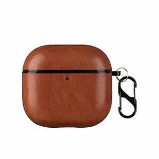 For AirPods 4 Leather Earphone Protective Case with Hook(Light Brown)