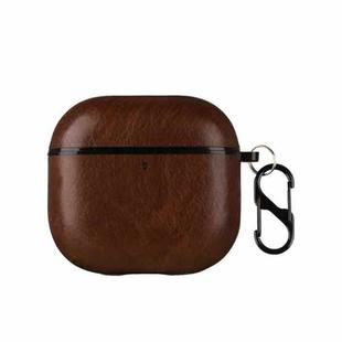 For AirPods 4 Leather Earphone Protective Case with Hook(Dark Brown)