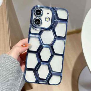 For iPhone 11 Electroplating Laser Engraving 3D Honeycomb Clear TPU Phone Case(Blue)
