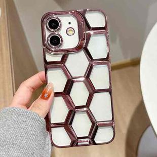 For iPhone 11 Electroplating Laser Engraving 3D Honeycomb Clear TPU Phone Case(Pink)