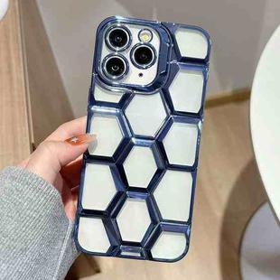 For iPhone 11 Pro Electroplating Laser Engraving 3D Honeycomb Clear TPU Phone Case(Blue)
