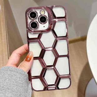 For iPhone 11 Pro Electroplating Laser Engraving 3D Honeycomb Clear TPU Phone Case(Pink)