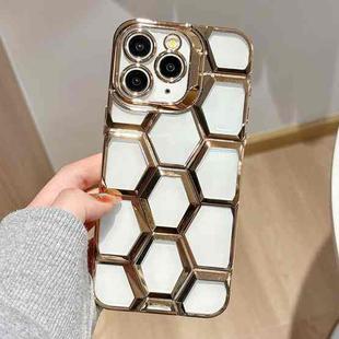For iPhone 11 Pro Electroplating Laser Engraving 3D Honeycomb Clear TPU Phone Case(Gold)
