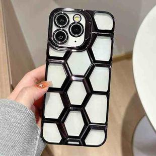 For iPhone 11 Pro Max Electroplating Laser Engraving 3D Honeycomb Clear TPU Phone Case(Black)