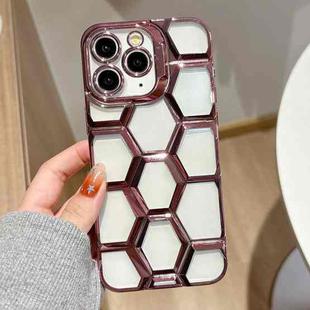 For iPhone 11 Pro Max Electroplating Laser Engraving 3D Honeycomb Clear TPU Phone Case(Pink)