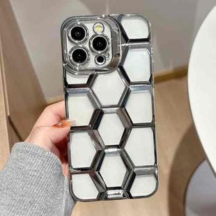 For iPhone 12 Pro Max Electroplating Laser Engraving 3D Honeycomb Clear TPU Phone Case(Silver)