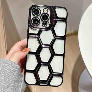 For iPhone 12 Pro Max Electroplating Laser Engraving 3D Honeycomb Clear TPU Phone Case(Black)