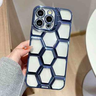 For iPhone 12 Pro Max Electroplating Laser Engraving 3D Honeycomb Clear TPU Phone Case(Blue)