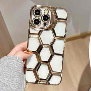 For iPhone 12 Pro Max Electroplating Laser Engraving 3D Honeycomb Clear TPU Phone Case(Gold)