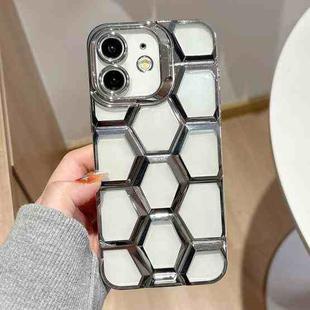 For iPhone 12 Electroplating Laser Engraving 3D Honeycomb Clear TPU Phone Case(Silver)