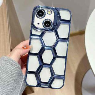 For iPhone 13 Electroplating Laser Engraving 3D Honeycomb Clear TPU Phone Case(Blue)