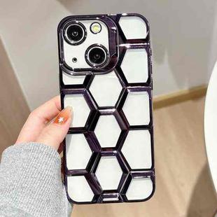 For iPhone 13 Electroplating Laser Engraving 3D Honeycomb Clear TPU Phone Case(Purple)