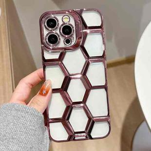 For iPhone 14 Pro Electroplating Laser Engraving 3D Honeycomb Clear TPU Phone Case(Pink)