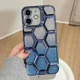 For iPhone 11 Electroplating Laser Engraving 3D Honeycomb Glitter TPU Phone Case(Blue)