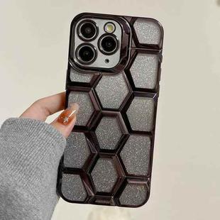 For iPhone 11 Pro Electroplating Laser Engraving 3D Honeycomb Glitter TPU Phone Case(Black)