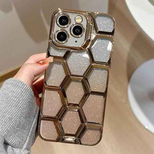 For iPhone 11 Pro Electroplating Laser Engraving 3D Honeycomb Glitter TPU Phone Case(Gold)