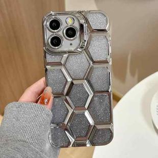 For iPhone 11 Pro Max Electroplating Laser Engraving 3D Honeycomb Glitter TPU Phone Case(Silver)