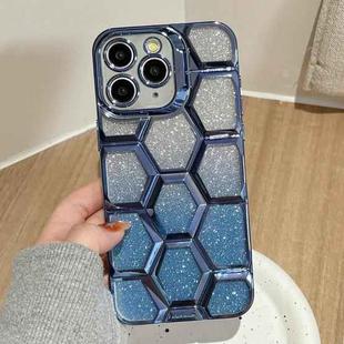 For iPhone 11 Pro Max Electroplating Laser Engraving 3D Honeycomb Glitter TPU Phone Case(Blue)