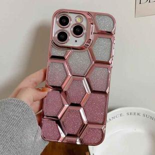 For iPhone 11 Pro Max Electroplating Laser Engraving 3D Honeycomb Glitter TPU Phone Case(Pink)