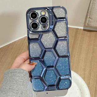 For iPhone 12 Pro Max Electroplating Laser Engraving 3D Honeycomb Glitter TPU Phone Case(Blue)