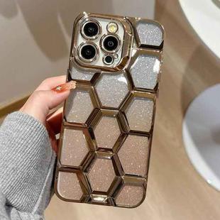 For iPhone 12 Pro Max Electroplating Laser Engraving 3D Honeycomb Glitter TPU Phone Case(Gold)