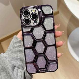 For iPhone 12 Pro Max Electroplating Laser Engraving 3D Honeycomb Glitter TPU Phone Case(Purple)