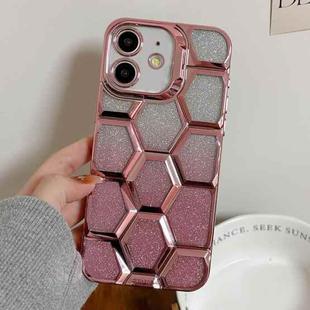 For iPhone 12 Electroplating Laser Engraving 3D Honeycomb Glitter TPU Phone Case(Pink)