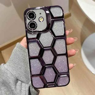 For iPhone 12 Electroplating Laser Engraving 3D Honeycomb Glitter TPU Phone Case(Purple)