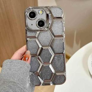 For iPhone 13 Electroplating Laser Engraving 3D Honeycomb Glitter TPU Phone Case(Silver)