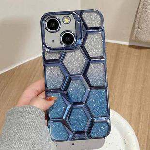 For iPhone 13 Electroplating Laser Engraving 3D Honeycomb Glitter TPU Phone Case(Blue)