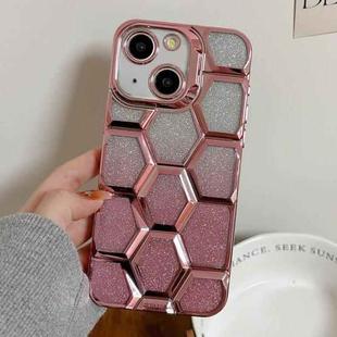 For iPhone 13 Electroplating Laser Engraving 3D Honeycomb Glitter TPU Phone Case(Pink)