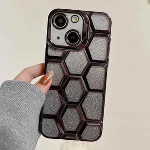 For iPhone 14 Electroplating Laser Engraving 3D Honeycomb Glitter TPU Phone Case(Black)