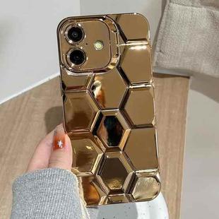 For iPhone 16 Plus Electroplating Laser Engraving 3D Honeycomb TPU Phone Case(Gold)