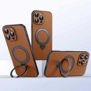 For iPhone 15 Pro SULADA Top Grain Leather MagSafe Magnetic Holder Phone Case(Brown)