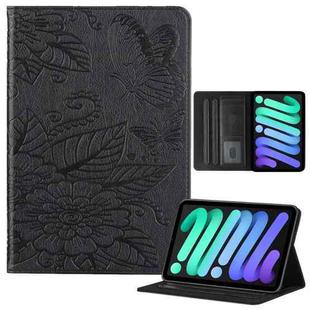 For iPad mini 6 / mini 2024 Butterfly Love Flower Embossed Leather Smart Tablet Case(Black)
