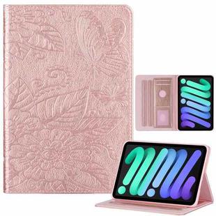 For iPad mini 6 / mini 2024 Butterfly Love Flower Embossed Leather Smart Tablet Case(Rose Gold)