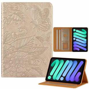 For iPad mini 6 / mini 2024 Butterfly Love Flower Embossed Leather Smart Tablet Case(Gold)