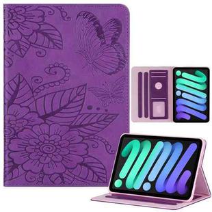 For iPad mini 6 / mini 2024 Butterfly Love Flower Embossed Leather Smart Tablet Case(Purple)