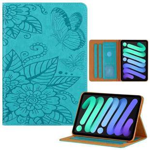 For iPad mini 6 / mini 2024 Butterfly Love Flower Embossed Leather Smart Tablet Case(Blue)
