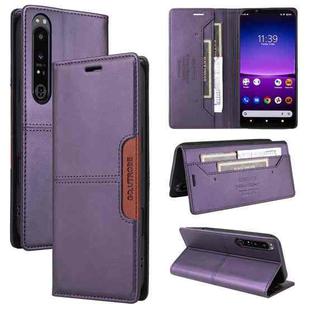 For Sony Xperia 1 IV GQUTROBE G01 RFID Anti-theft Leather Phone Case(Purple)