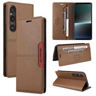 For Sony Xperia 1 V GQUTROBE G01 RFID Anti-theft Leather Phone Case(Brown)