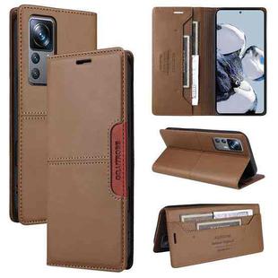 For Xiaomi 12T / 12T Pro GQUTROBE G01 RFID Anti-theft Leather Phone Case(Brown)