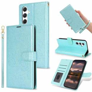 For Samsung Galaxy A15 5G Peony Flowers Imprint Leather Phone Case(Sky Blue)