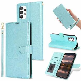 For Samsung Galaxy A33 5G Peony Flowers Imprint Leather Phone Case(Sky Blue)