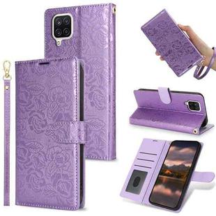 For Samsung Galaxy A42 5G Peony Flowers Imprint Leather Phone Case(Purple)