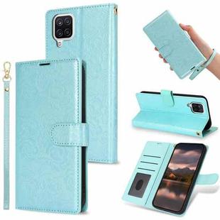 For Samsung Galaxy A42 5G Peony Flowers Imprint Leather Phone Case(Sky Blue)