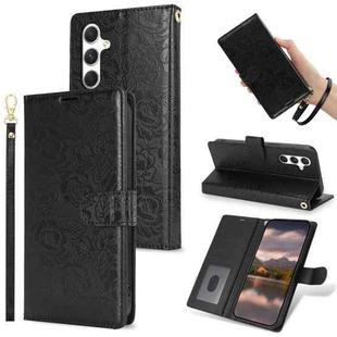 For Samsung Galaxy A55 5G Peony Flowers Imprint Leather Phone Case(Black)
